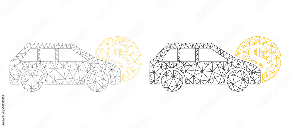 Poster polygonal mesh car leasing icons. flat mesh versions are created from car leasing symbol and triangu