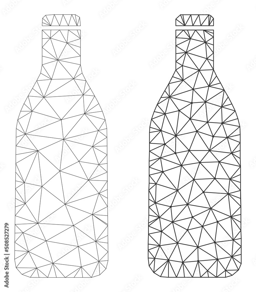 Poster polygonal mesh beer bottle icons. flat mesh variants created from beer bottle pictogram and mesh lin