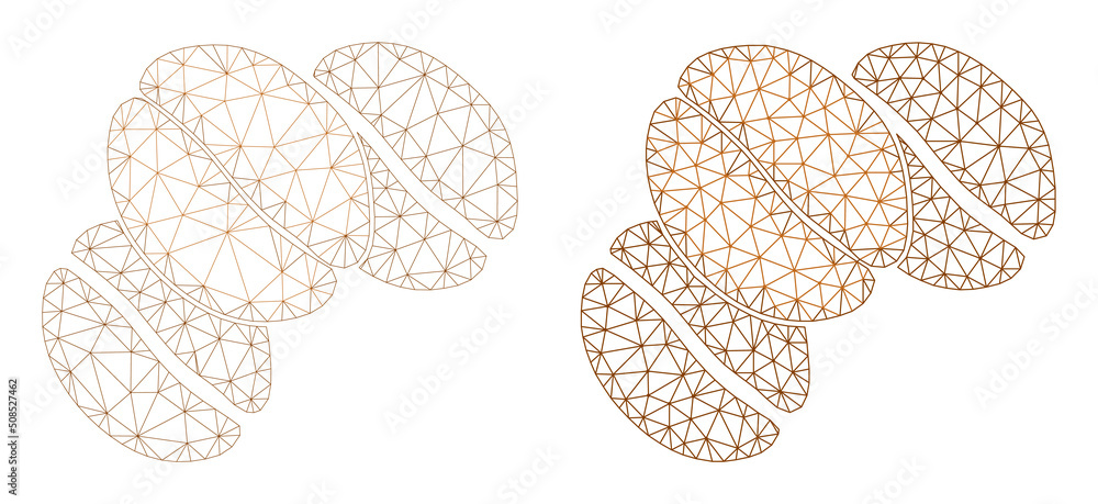 Poster polygonal mesh coffee beans icons. flat frame variants are created from coffee beans symbol and tria