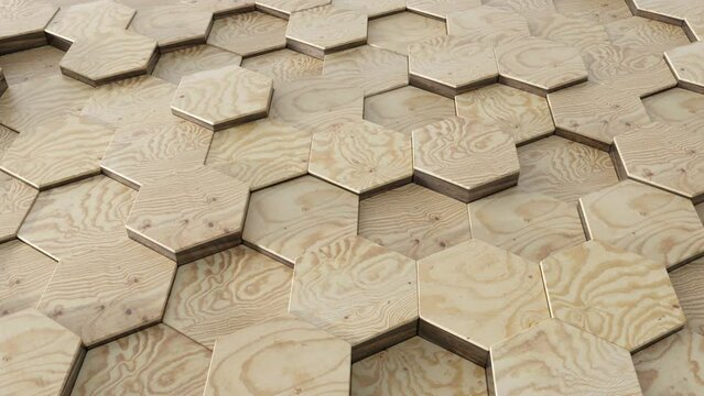 3d abstract. Abstract hexagon mosaic. Wood wall.