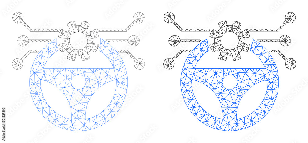 Poster polygonal mesh autonomous car pilot icons. flat mesh variants are created from autonomous car pilot 