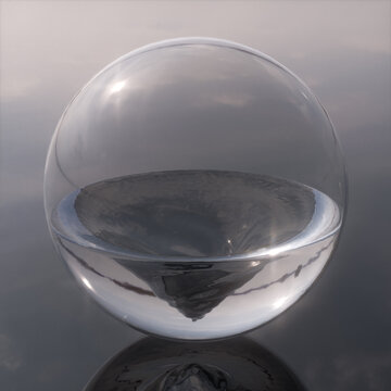 A transparent glass sphere with swirling whirlpool inside it. 3d rendering.