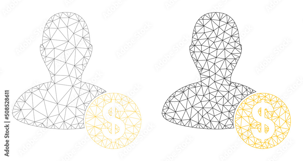 Poster polygonal mesh banker icons. flat model versions created from banker pictogram and mesh lines. abstr