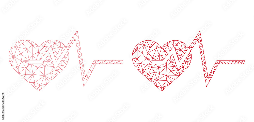Poster polygonal mesh cardiology icons. flat frame versions are created from cardiology pictogram and mesh 