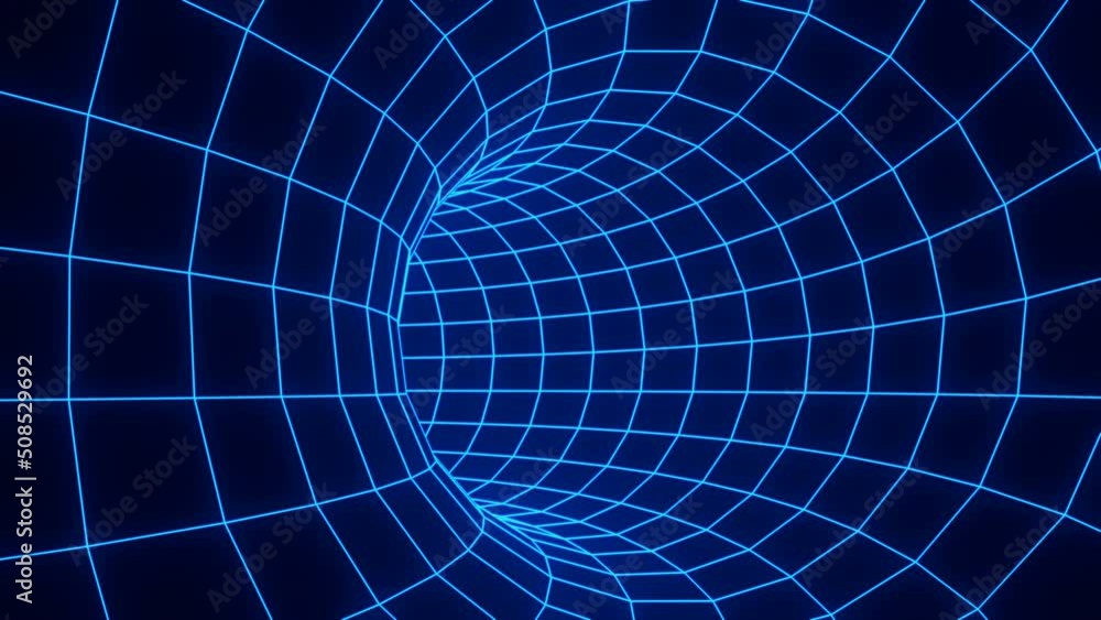 Poster flying in digital tunnel . abstract motion background. cyberpunk concept. sci-fi seamless looping an