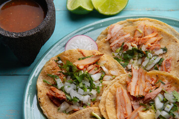 Al pastor tacos with pineapple. Mexican food