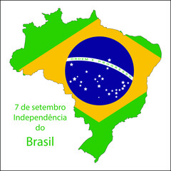 Independence of Brazil, September 7, flag on map of Brazil