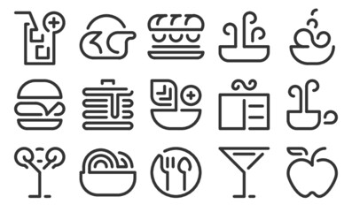 Food and drinks icon set. Black outline set of food and drinks for menu, web and applications.