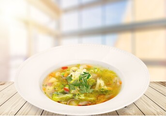 Vegetable soup. This cold and beverage is made of diced Vegetable mixed.