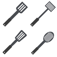 set of Steel kitchen spatula utensil isolated on white background. Vector illustration