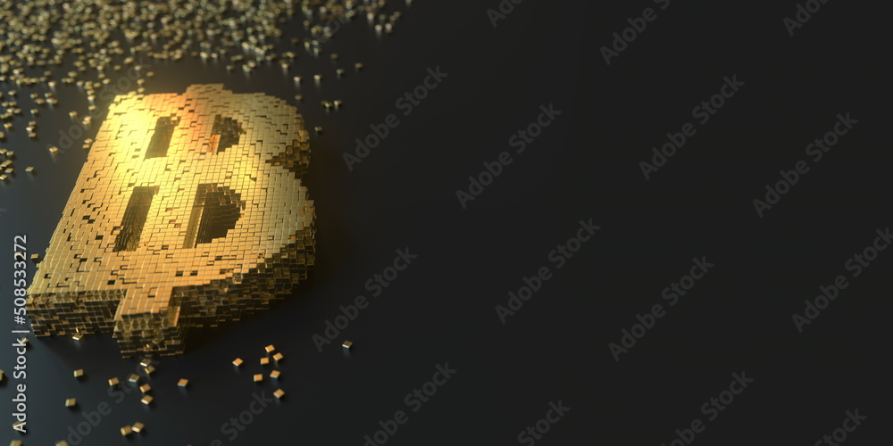 Aufkleber thai baht symbol made with golden blocks. digital currency or blockchain fintech concepts, 3d render