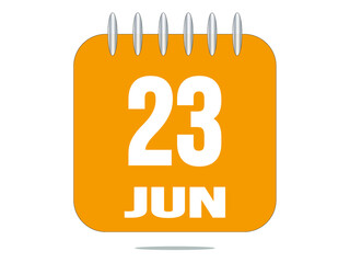 23 day of the month. 23 June. Yellow calendar daily icon.