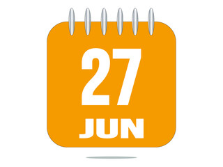 27 day of the month. 27 June. Yellow calendar daily icon.