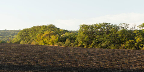 Fototapeta premium Agricultural lands are plowed, and prepared for vegetation.