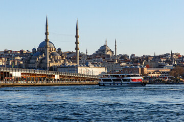 Fototapeta premium Istanbul landscape with Ferries, Bosphorus and mosques.