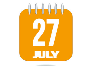 27 day of the month. 27 July. Yellow calendar daily icon.