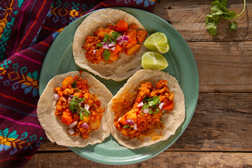 Ground meat tacos called picadillo. Mexican food