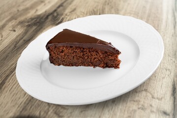 Tasty sweet cake on a white plate