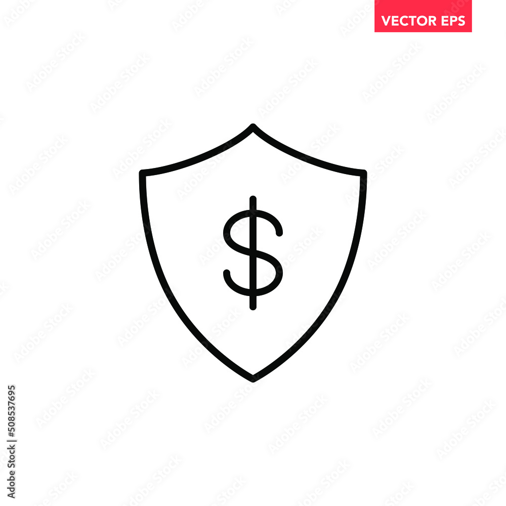 Poster single black payment protection shield line icon, simple business safeguard infographic vector for a