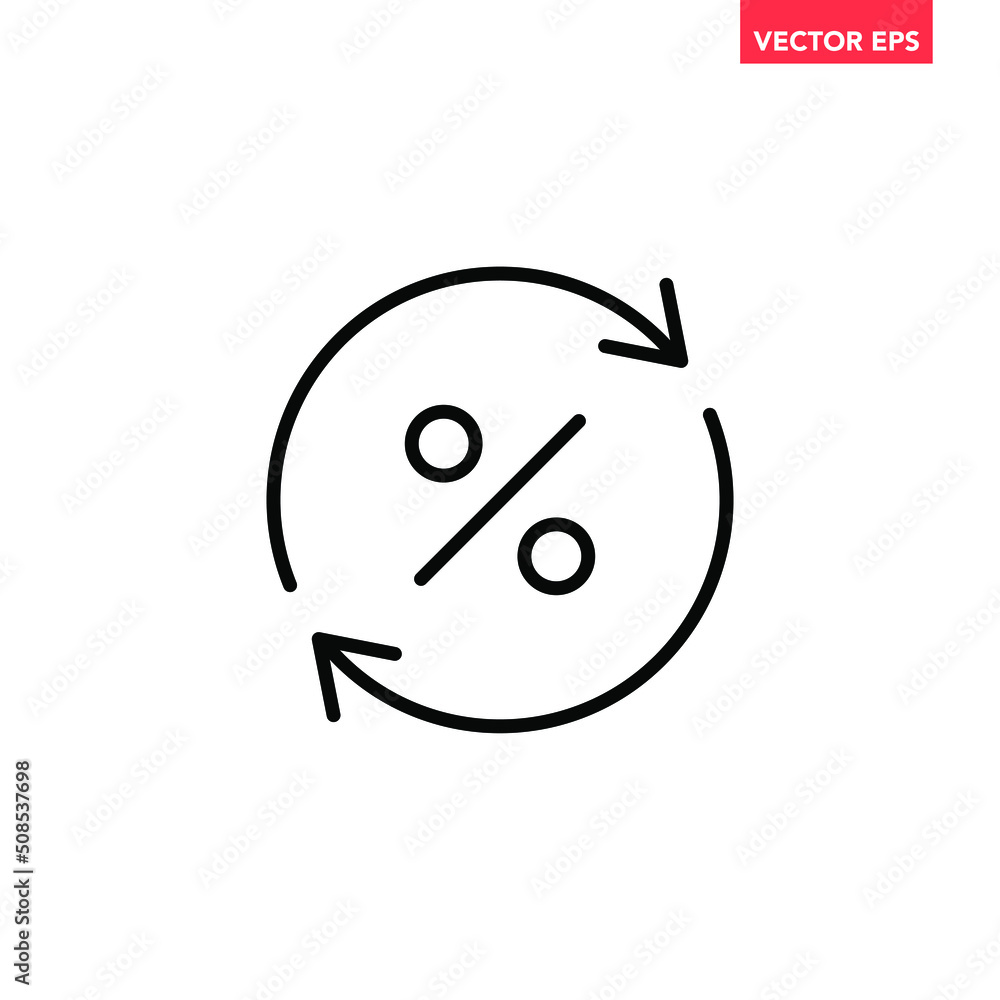 Poster black round rate exchange line icon, simple financial spin outline flat design pictogram, infographi