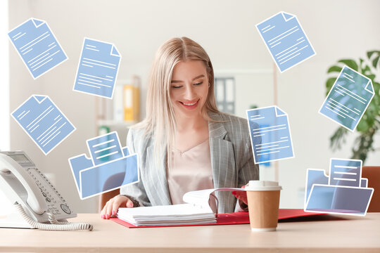 Businesswoman with digital files in office