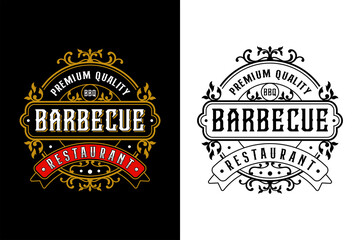 Barbecue restaurant premium quality vintage design logo