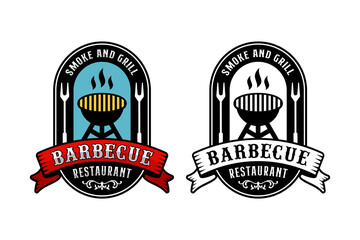 Barbecue smoke and grill restaurant design logo collection