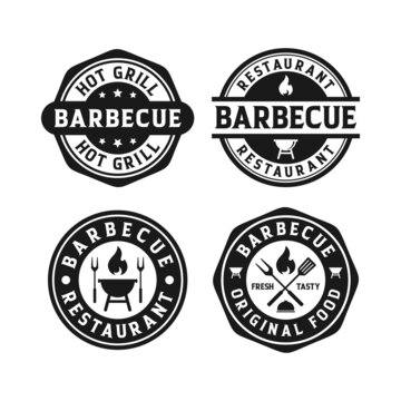 Barbecue restaurant badge stamps design logo collection