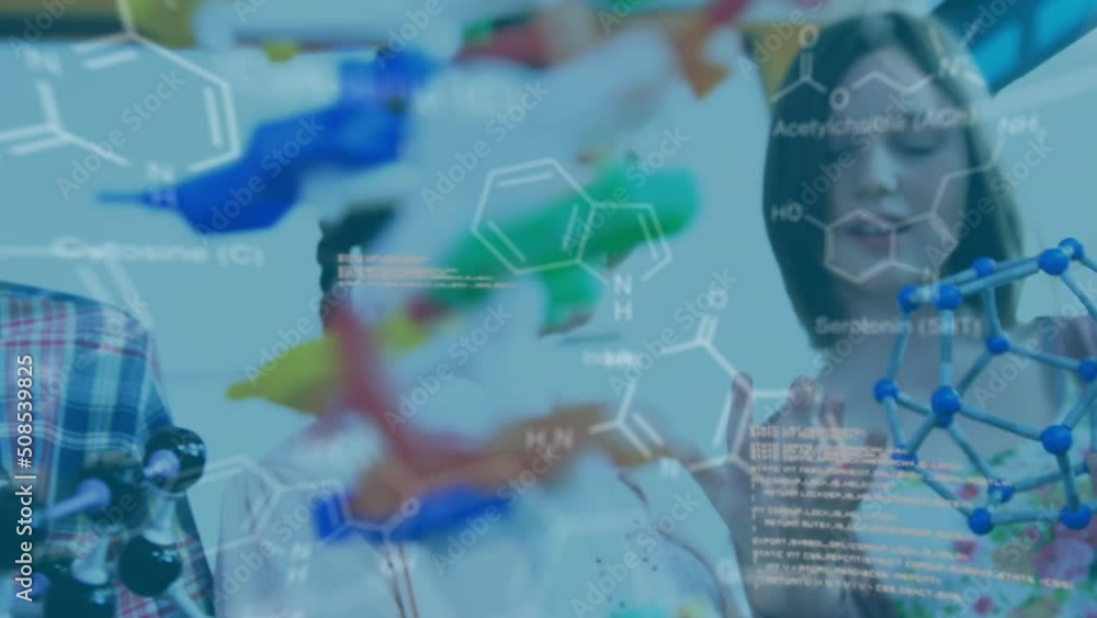 Poster animation of data processing over caucasian schoolchildren in lab