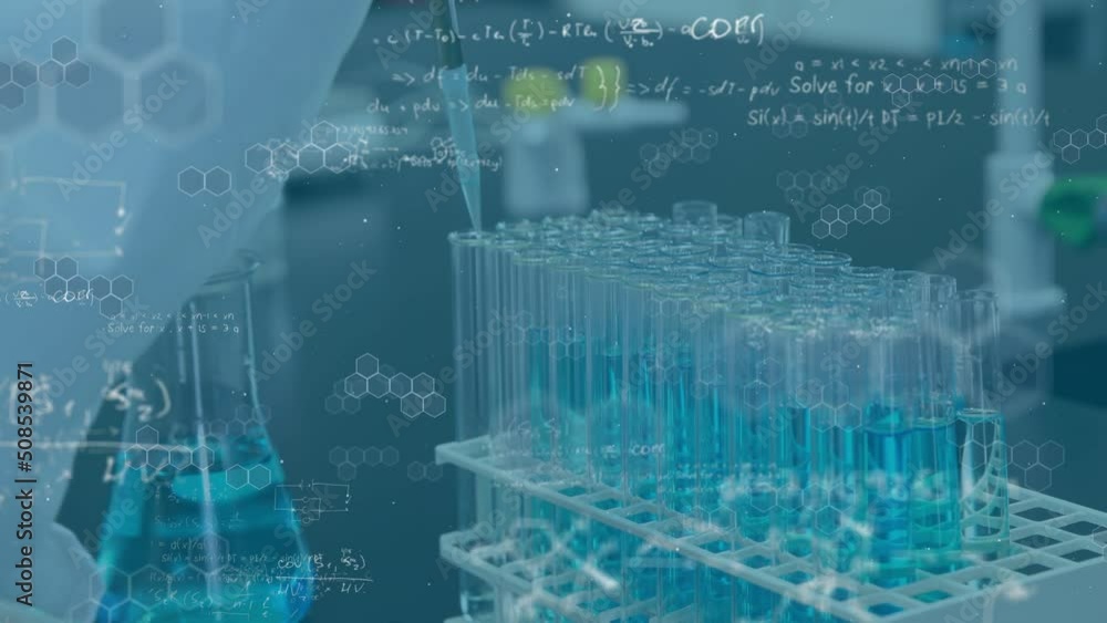 Poster animation of data processing over scientist in lab