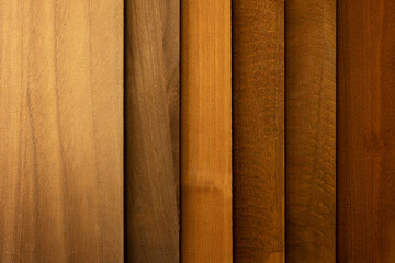 Stained wood panel samples in various shades on of brown. Color and finishing samples. Brown...