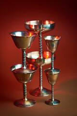 Two magical goblets crossed read for casting spells or ceremony