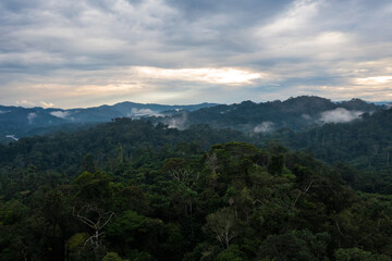 Beautiful cloudscape during sunset over the Amazon rainforest - nature background