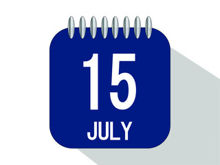 Day calendar with date July 15. July month calendar banner in blue.
