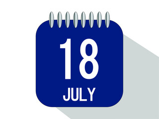 Day calendar with date July 18. July month calendar banner in blue.