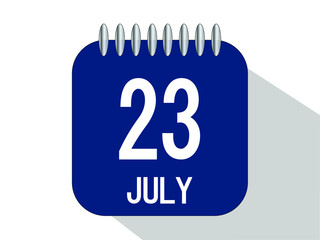 Day calendar with date July 23. July month calendar banner in blue.