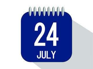 Day calendar with date July 24. July month calendar banner in blue.