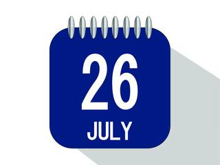 Day calendar with date July 26. July month calendar banner in blue.