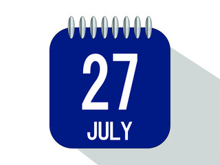 Day calendar with date July 27. July month calendar banner in blue.