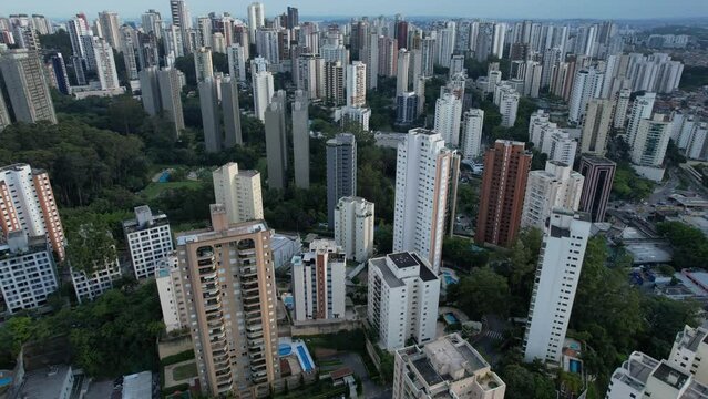flying over the city of S&atilde;o Paulo, in the residential neighborhood of Morumbi, the largest city in Brazil in the state of S&atilde;o Paulo. 4k drone video