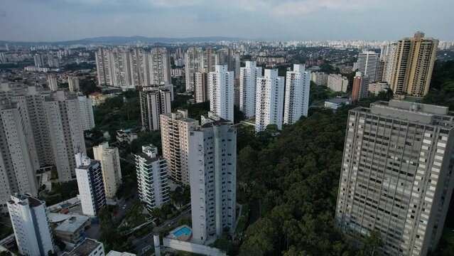 flying over the city of São Paulo, in the residential neighborhood of Morumbi, the largest city in Brazil in the state of São Paulo. 4k drone video