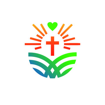bright church logo icon with green combination orange color and cross inside