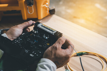Fiber Optic Fusion Splicing Cable Internet signal and Wire connection with Fiber Optic Fusion...
