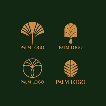 set of Luxury Palm Logo Template Vector. simple and minimalistic palm tree with gold lines logo design