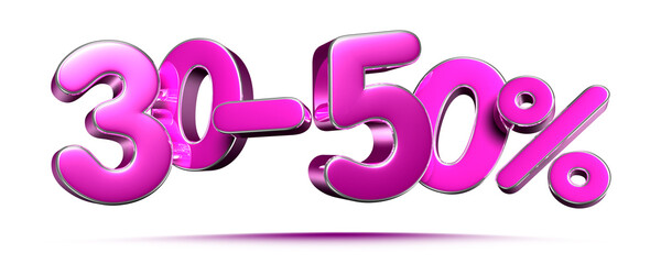 Pink 30-50 Percent 3d illustration Sign on White Background, Special Offer 30-50% Discount Tag, Sale Up to 30-50 Percent Off,share 30-50 percent,30-50% off storewide. have work path.