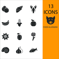 Food allergens icons set . Food allergens pack symbol vector elements for infographic web