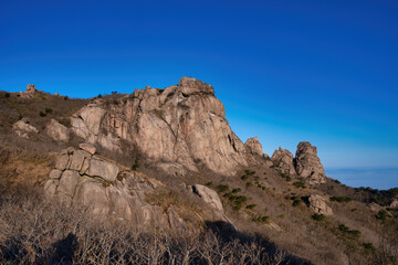 Scenic view of mountains against sky during sunrise