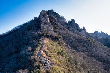 Scenic view of mountains against sky during sunrise