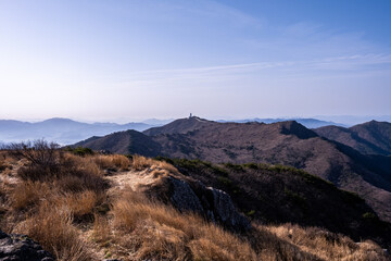 Scenic view of mountains against sky during sunrise