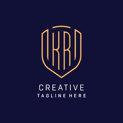 Letter KR monogram logo shield shape with luxury monoline style